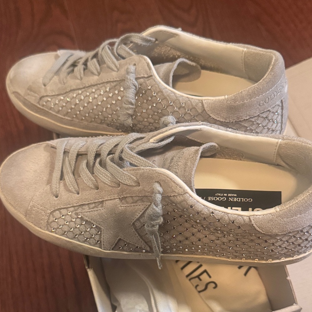 Golden Goose Light Gray Swarovski Crystal Sneakers